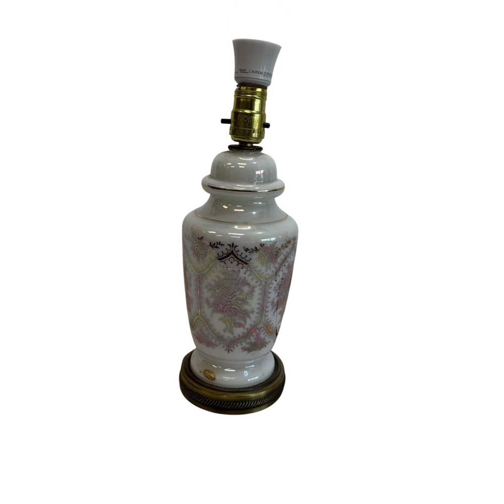 Vintage Porcelain Table Lamp Floral Design Brass Base Made in France